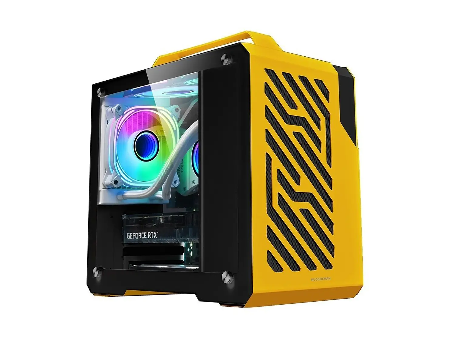 Gabinete Mini G600 WJCoolman, Color Amarillo, Micro Atx, itx 1