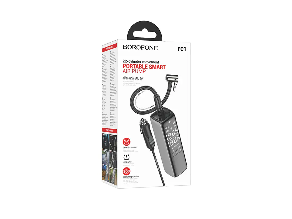Inflador para Neumáticos Borofone FC1 Portátil, 12v, Digital 1