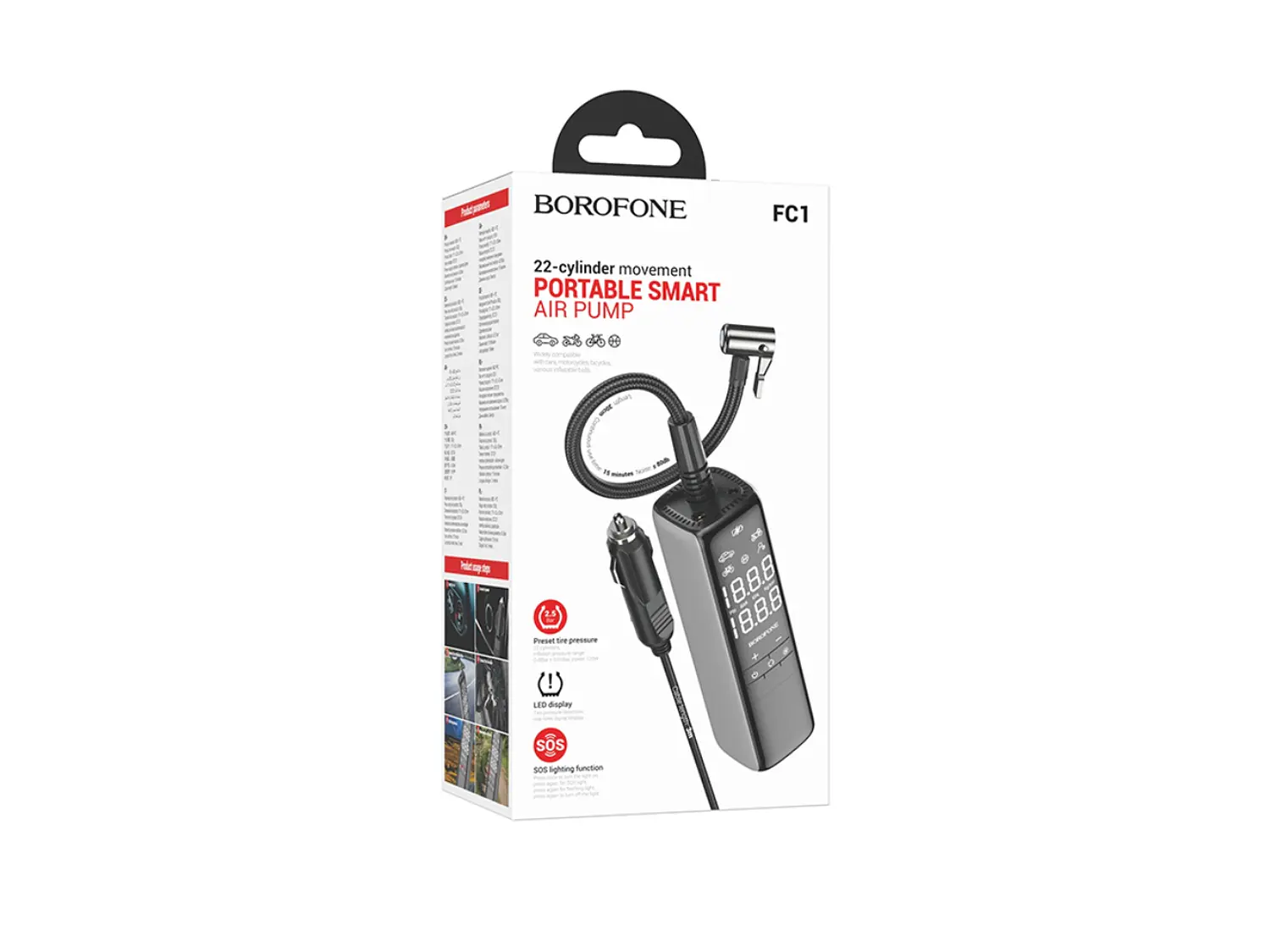 Inflador para Neumáticos Borofone FC1 Portátil, 12v, Digital 1