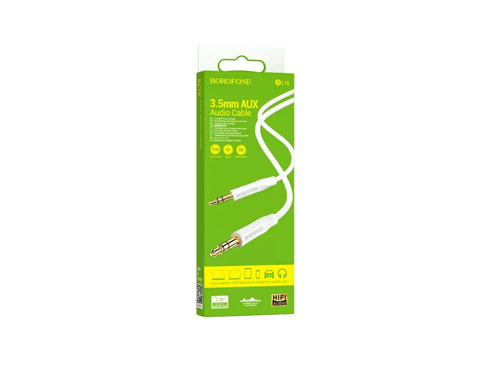 Cable de Audio Auxiliar Borofone BL16 1m, Color Blanco 1