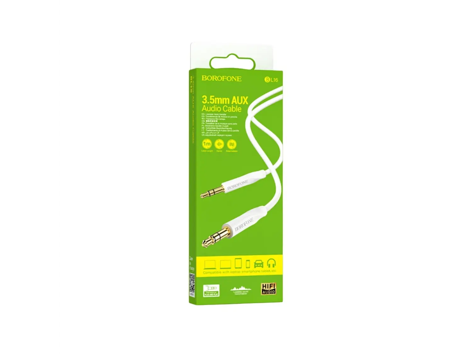 Cable de Audio Auxiliar Borofone BL16 1m, Color Blanco 1