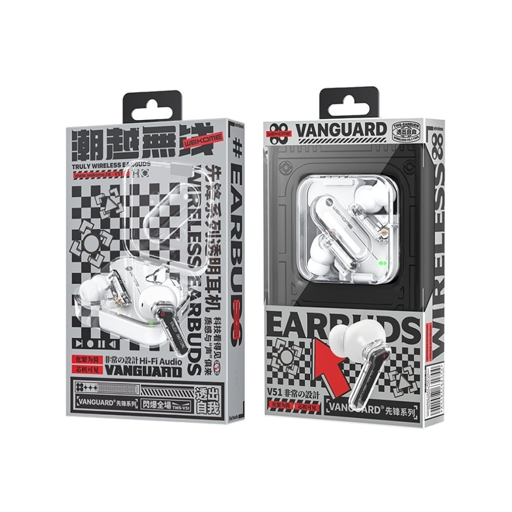 Auriculares Bluetooth Wekome V51 Vanguard Series, Transparentes 2