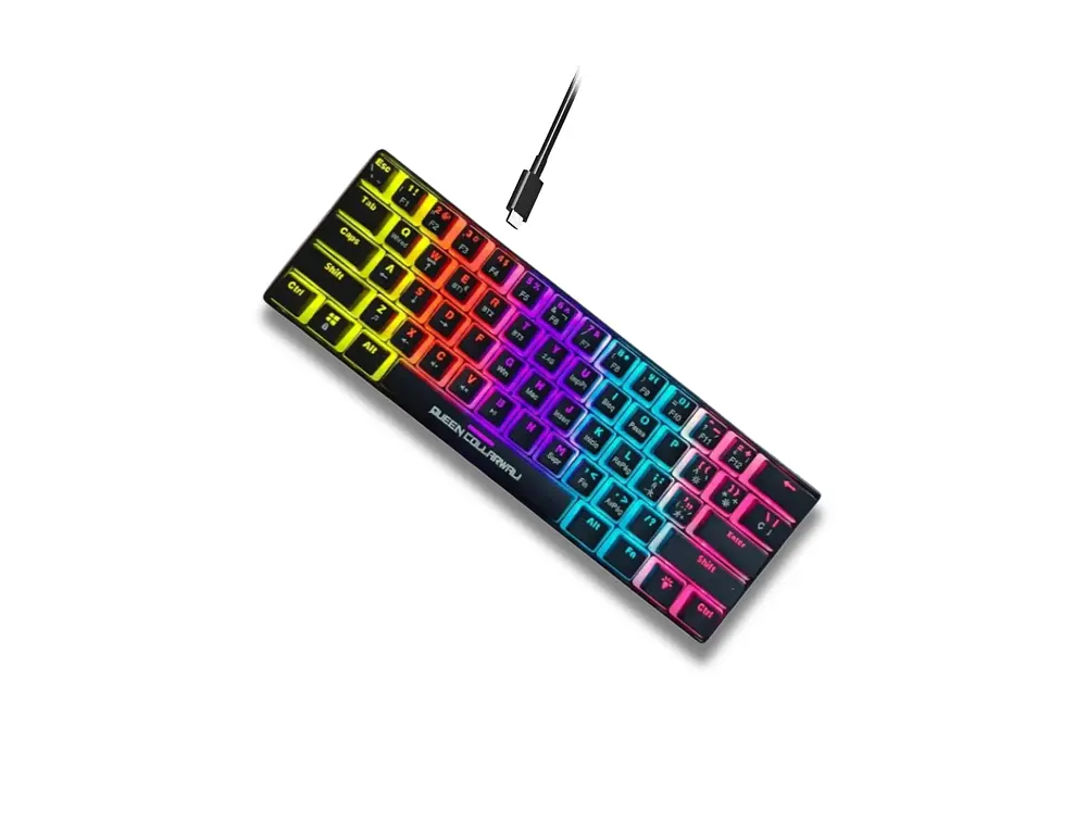 Teclado Mecánico Queen Collarwali 60%, inalámbrico, Color Negro, Switch Azul, Layout Español 1