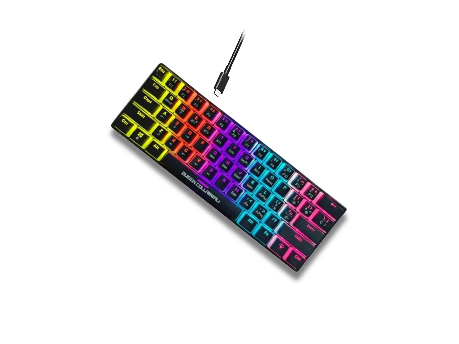 Teclado Mecánico Queen Collarwali 60%, inalámbrico, Color Negro, Switch Azul, Layout Español 1