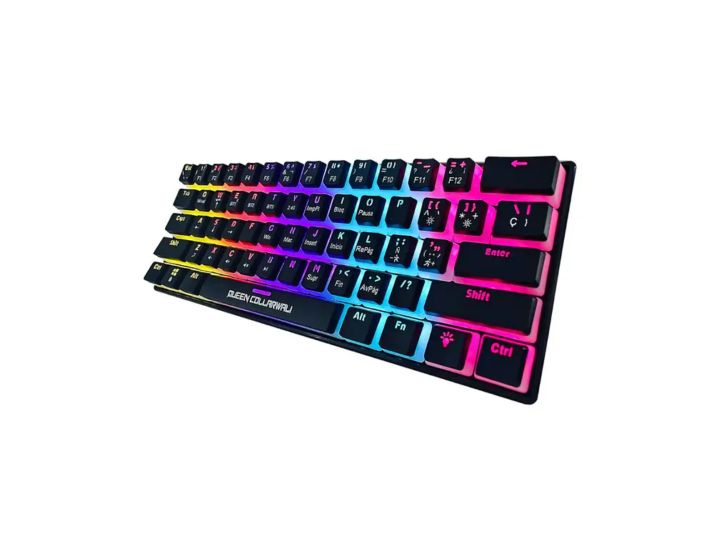 Teclado Mecánico Queen Collarwali 60%, inalámbrico, Color Negro, Switch Azul, Layout Español 5