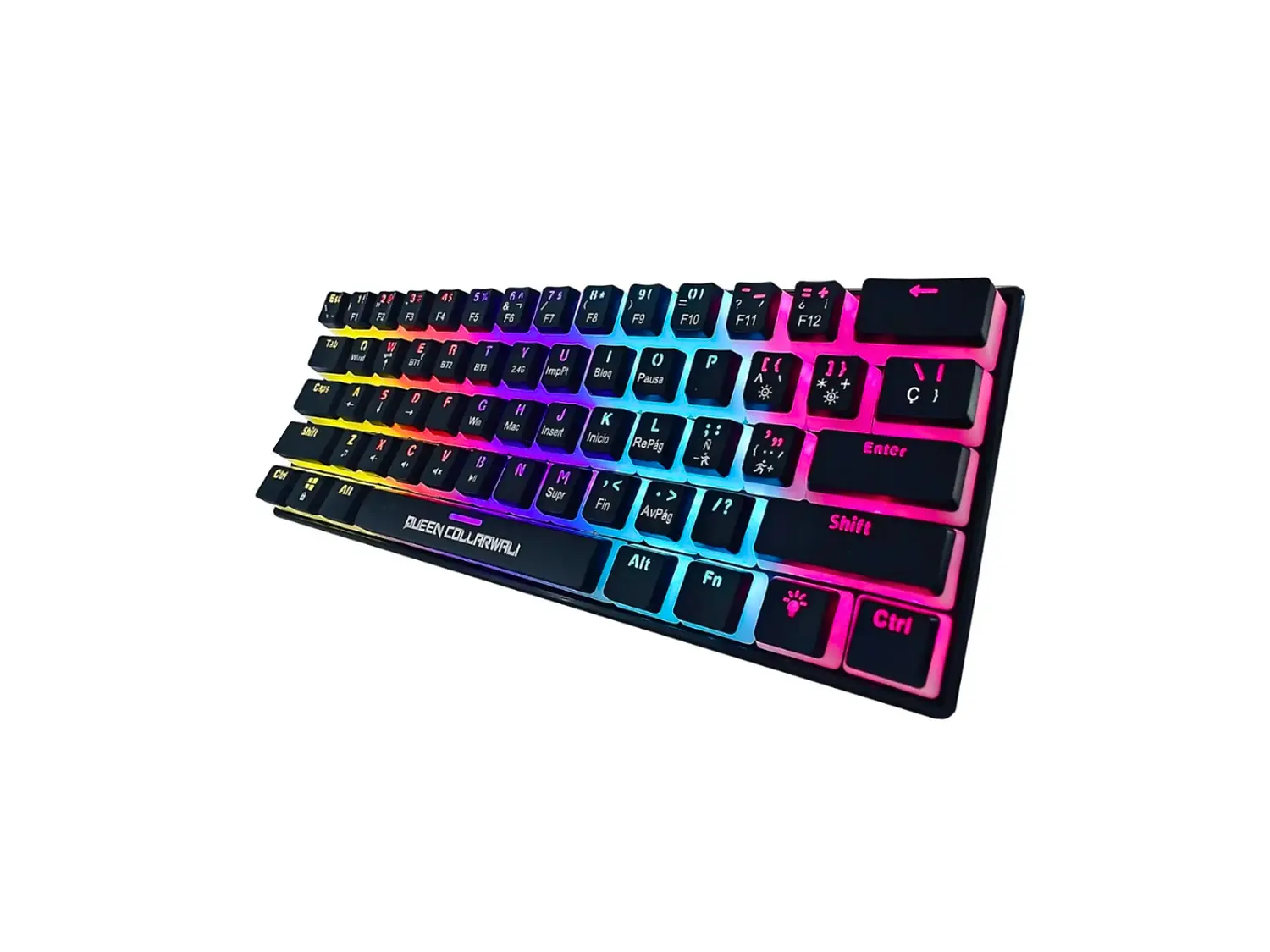 Teclado Mecánico Queen Collarwali 60%, inalámbrico, Color Negro, Switch Azul, Layout Español 5