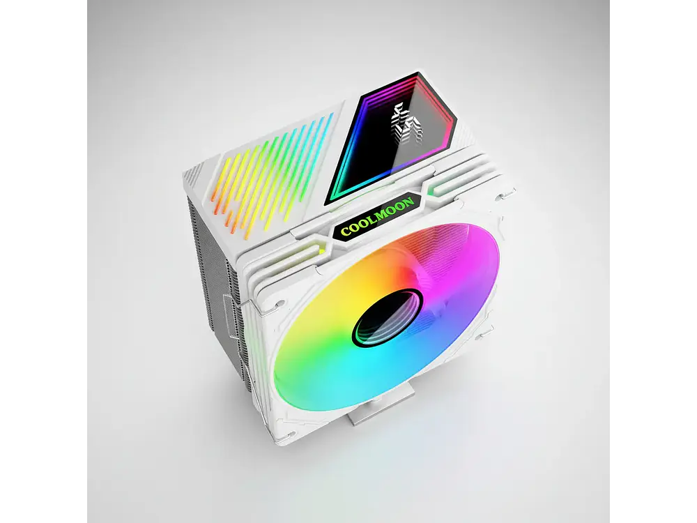 Cooler Para Cpu Coolmoon Gt600, Color Blanco, Pantalla Digital, Argb, LGA1851, AM5 4
