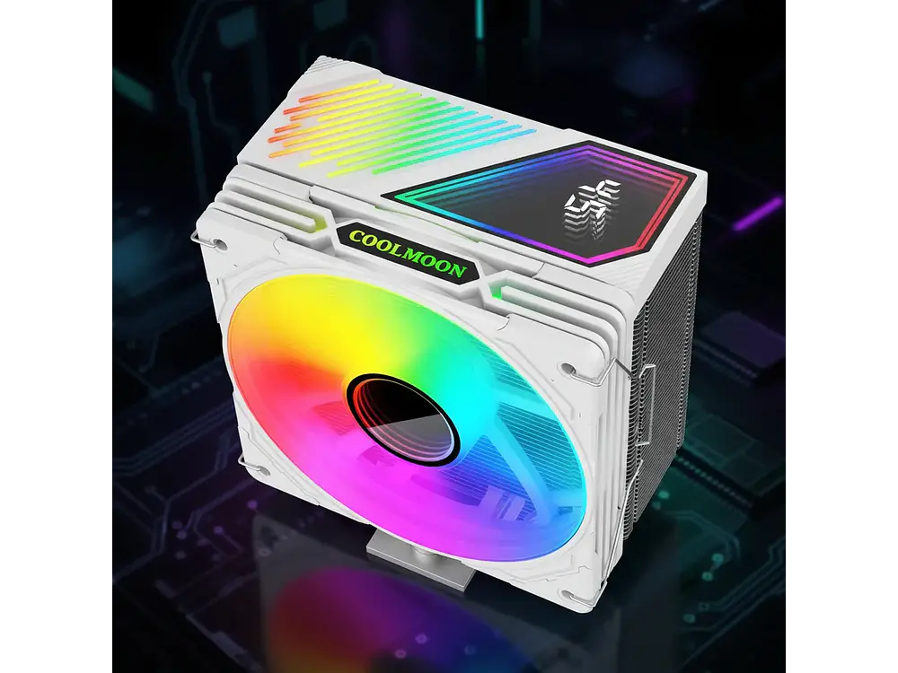Cooler Para Cpu Coolmoon Gt600, Color Blanco, Pantalla Digital, Argb, LGA1851, AM5 2