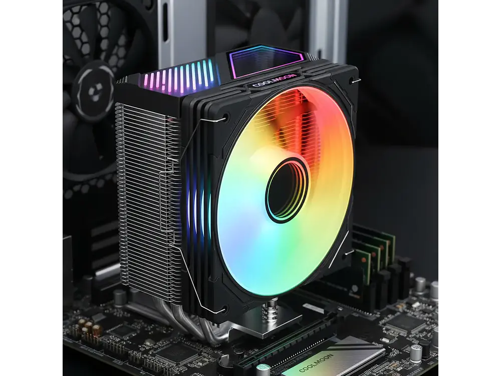 Cooler Para Cpu Coolmoon Gt600, Color Negro, Pantalla Digital, Argb, LGA1851, AM5 4