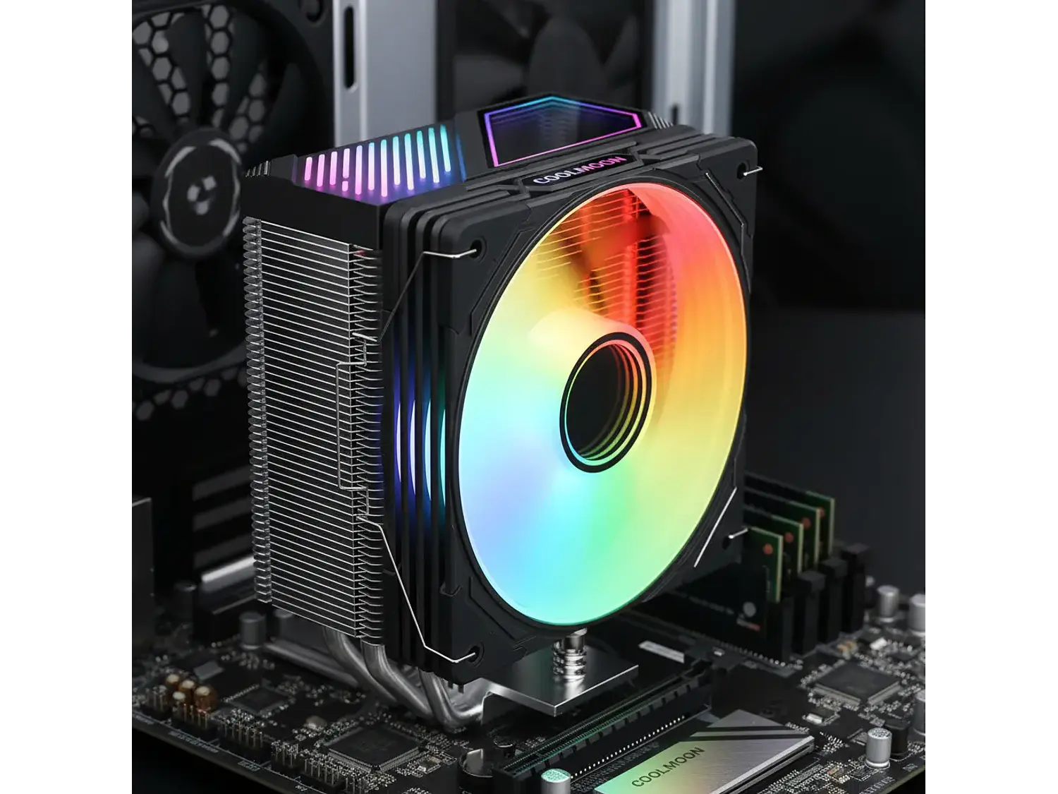 Cooler Para Cpu Coolmoon Gt600, Color Negro, Pantalla Digital, Argb, LGA1851, AM5 4