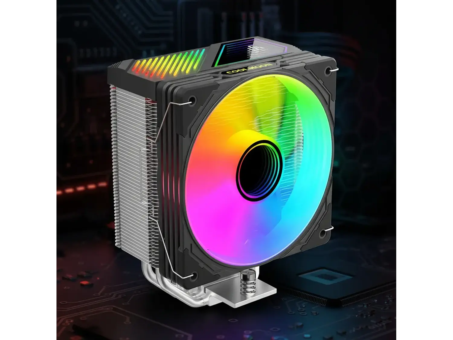 Cooler Para Cpu Coolmoon Gt400, Color Negro, Pantalla Digital, Argb, LGA1851, AM5 3