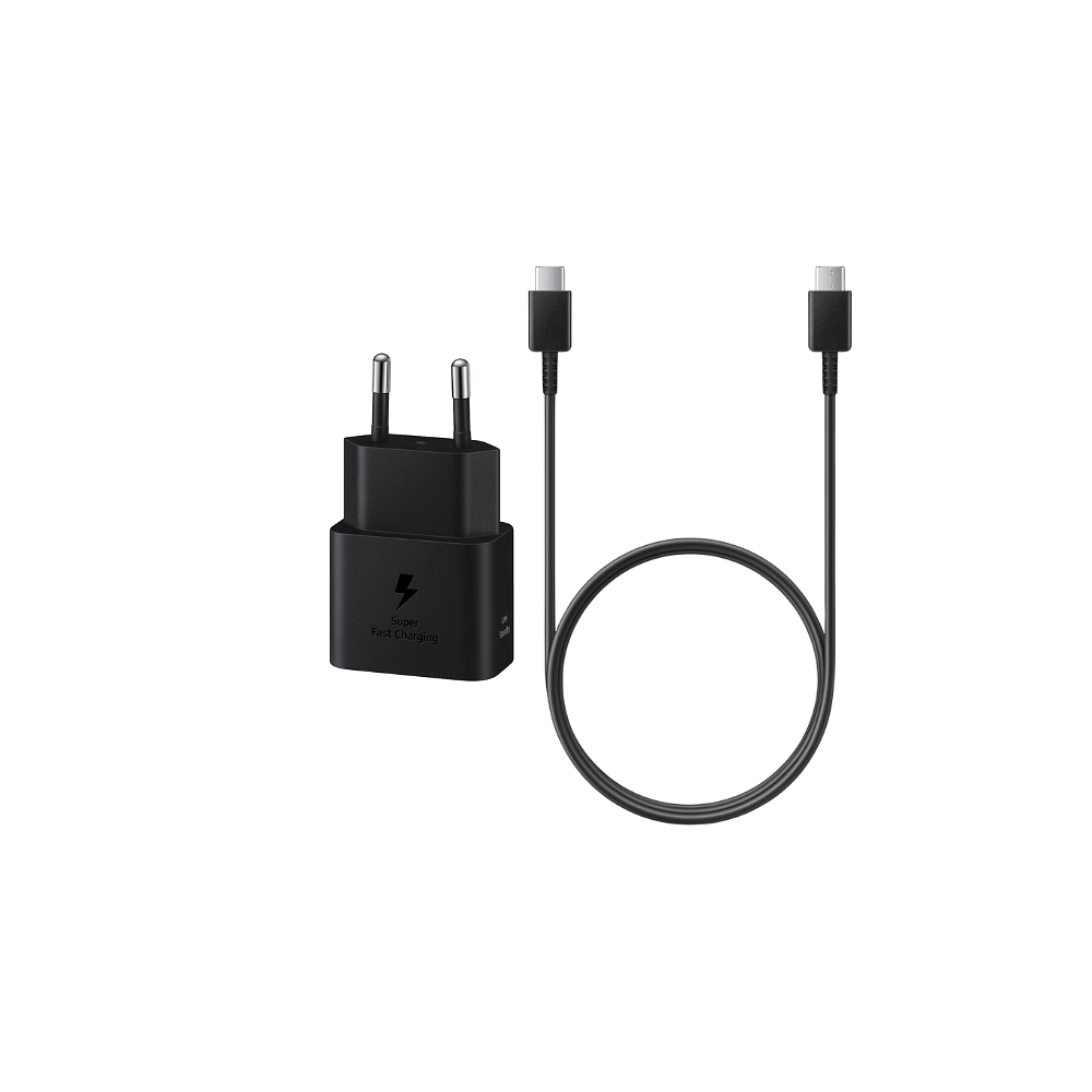 Cargador Samsung 25w con Cable + Cable USB-C a USB-C, Color Negro 1
