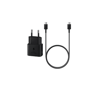 Cargador Samsung 25w con Cable + Cable USB-C a USB-C, Color Negro