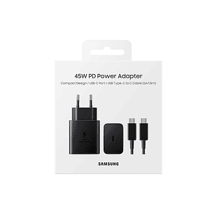 Cargador Samsung 45w con Cable + Cable USB-C a USB-C, Color Negro
