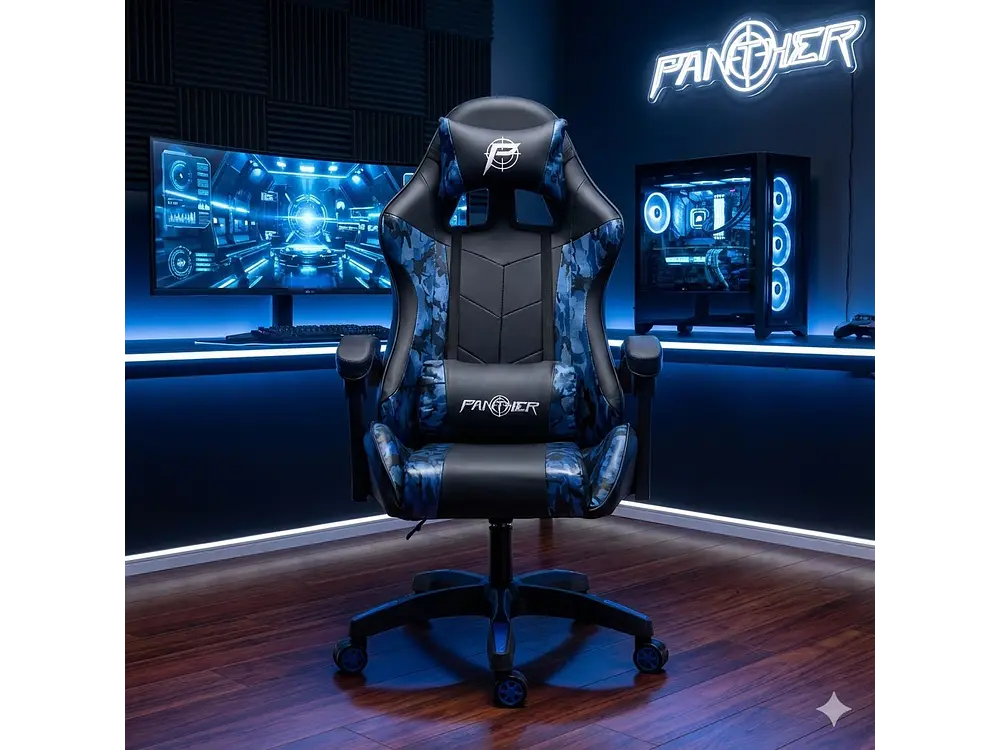 Silla Gamer Panther, Reclinable, Diseño Camuflaje Azul 1