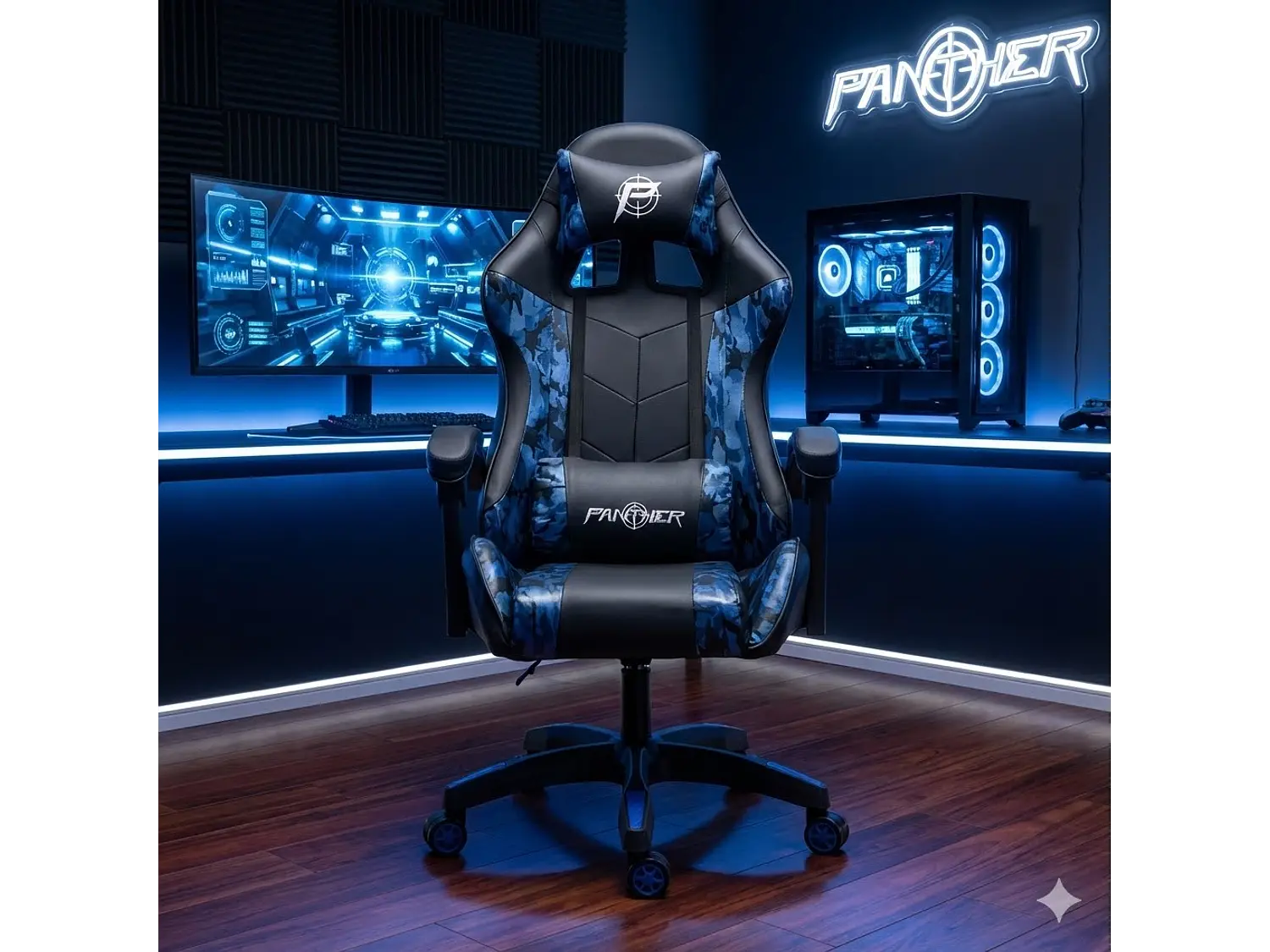 Silla Gamer Panther, Reclinable, Diseño Camuflaje Azul 1
