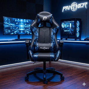 Silla Gamer Panther, Reclinable, Diseño Camuflaje Azul