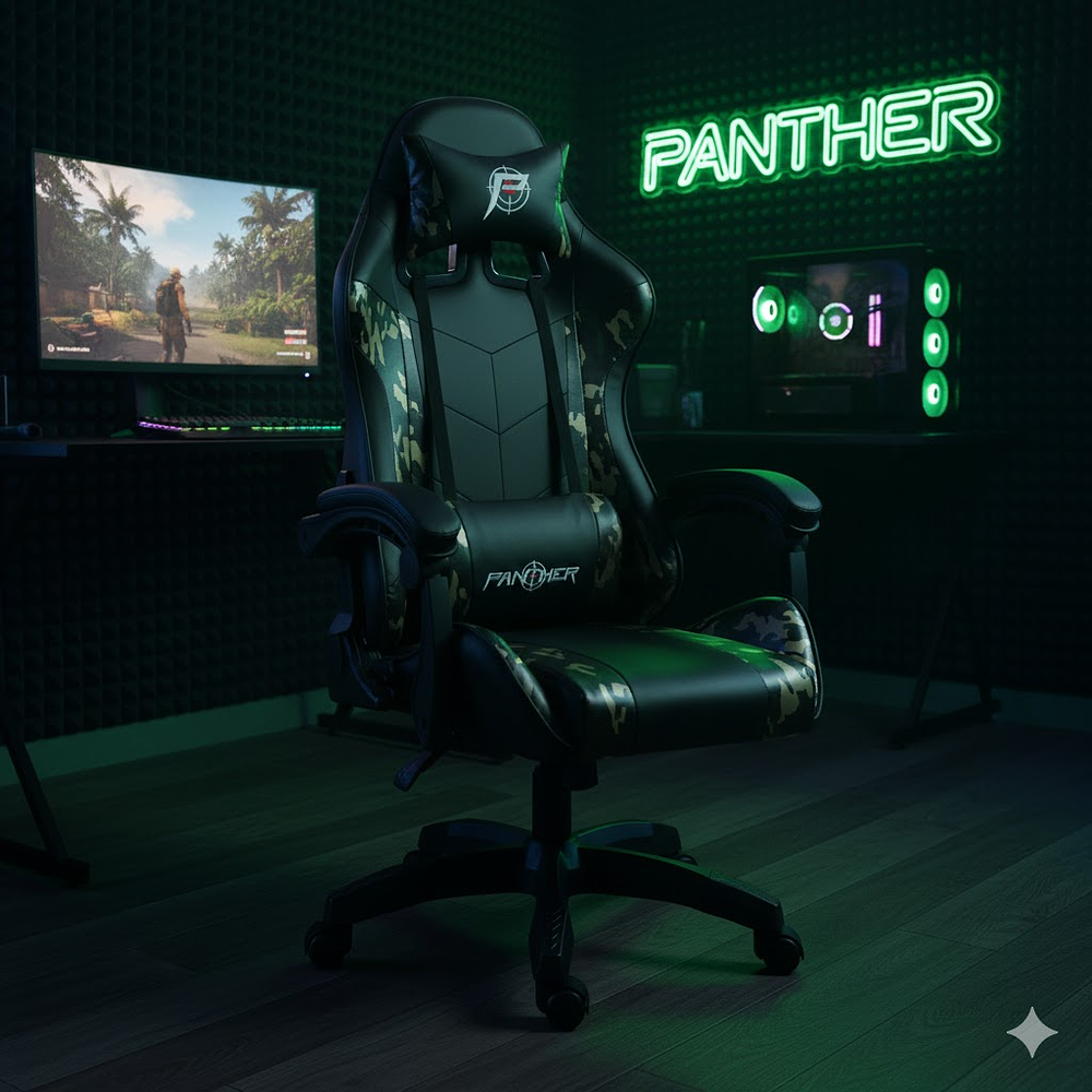 Silla Gamer Panther, Reclinable, Diseño Camuflaje Dorado 1