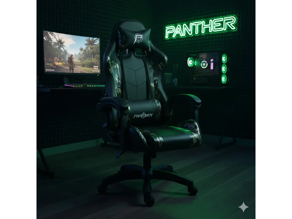 Silla Gamer Panther, Reclinable, Diseño Camuflaje Dorado 1