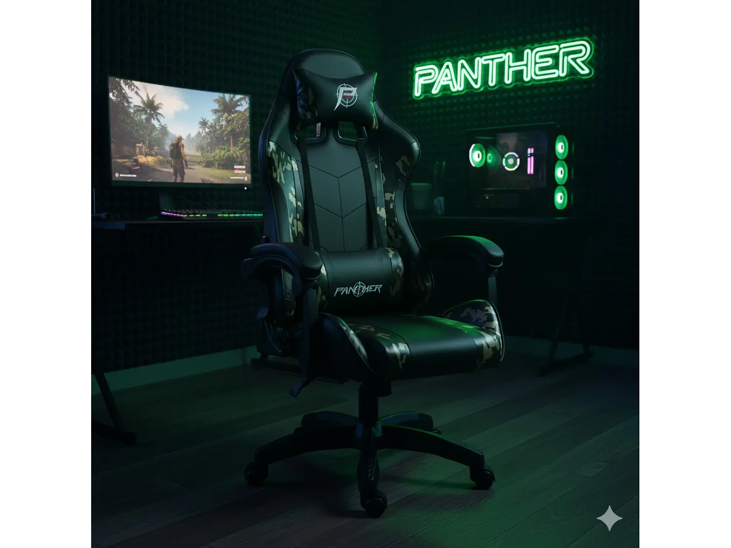 Silla Gamer Panther, Reclinable, Diseño Camuflaje Dorado 1