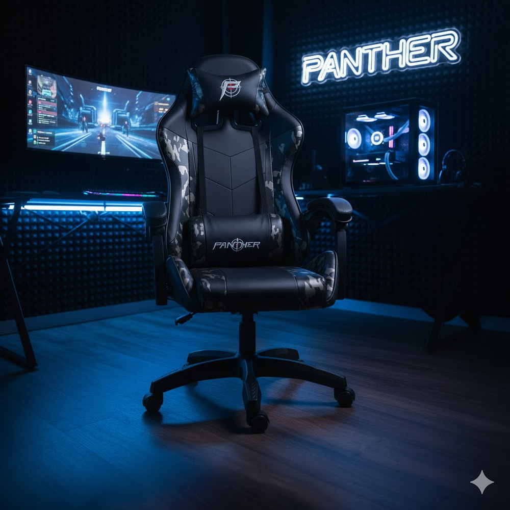Silla Gamer Panther, Reclinable, Diseño Camuflaje Gris 1