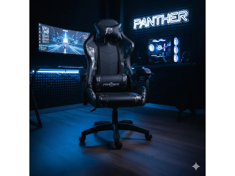 Silla Gamer Panther, Reclinable, Diseño Camuflaje Gris 1