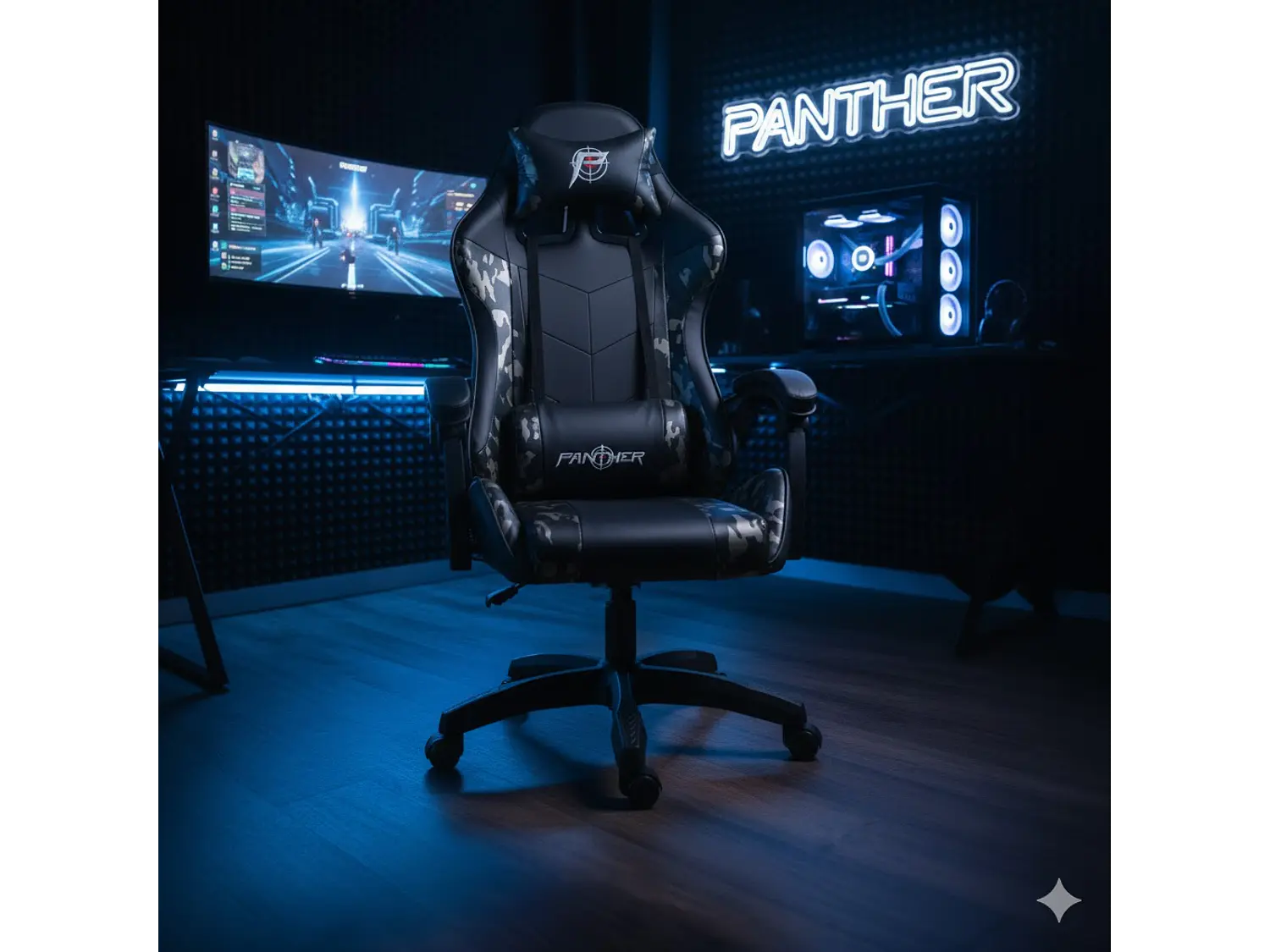 Silla Gamer Panther, Reclinable, Diseño Camuflaje Gris 1