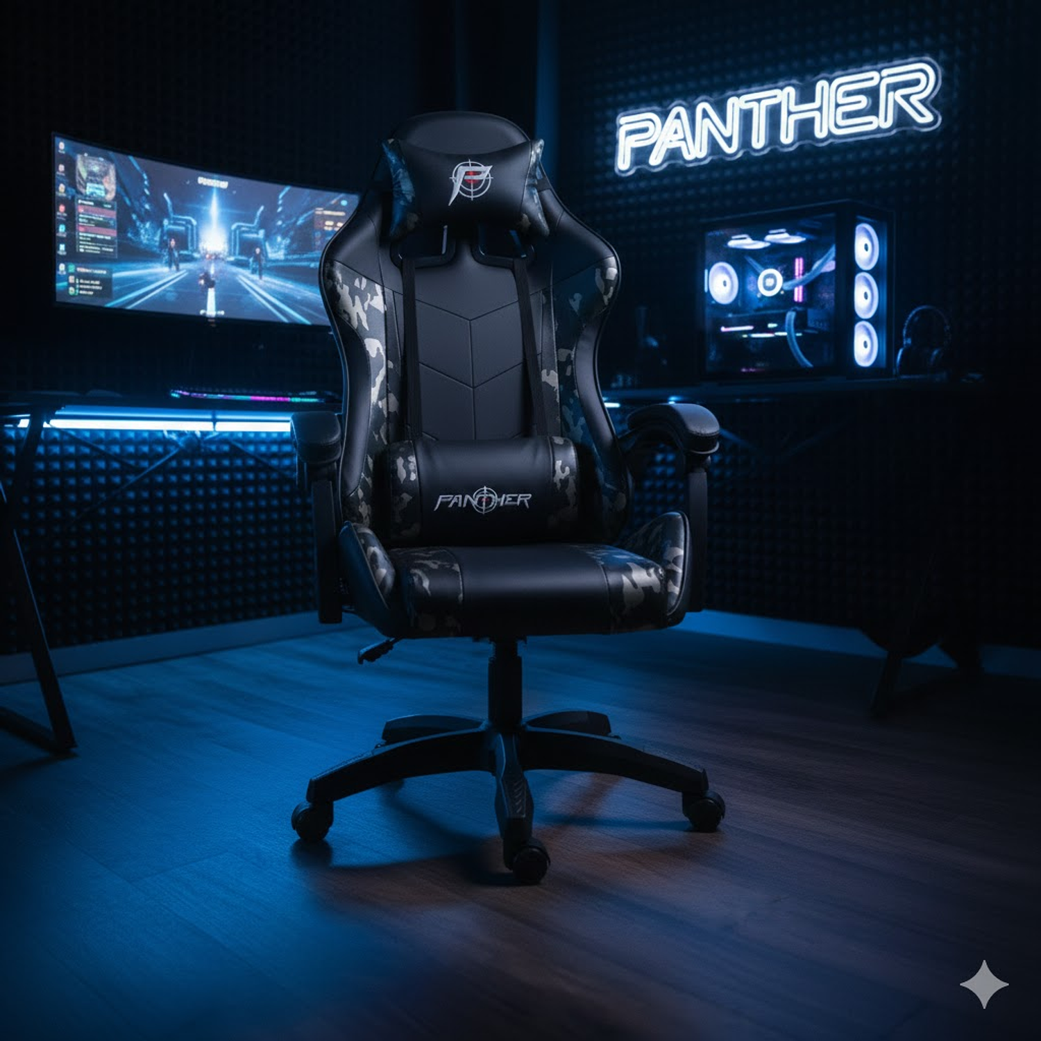 Silla Gamer Panther, Reclinable, Diseño Camuflaje Gris 1
