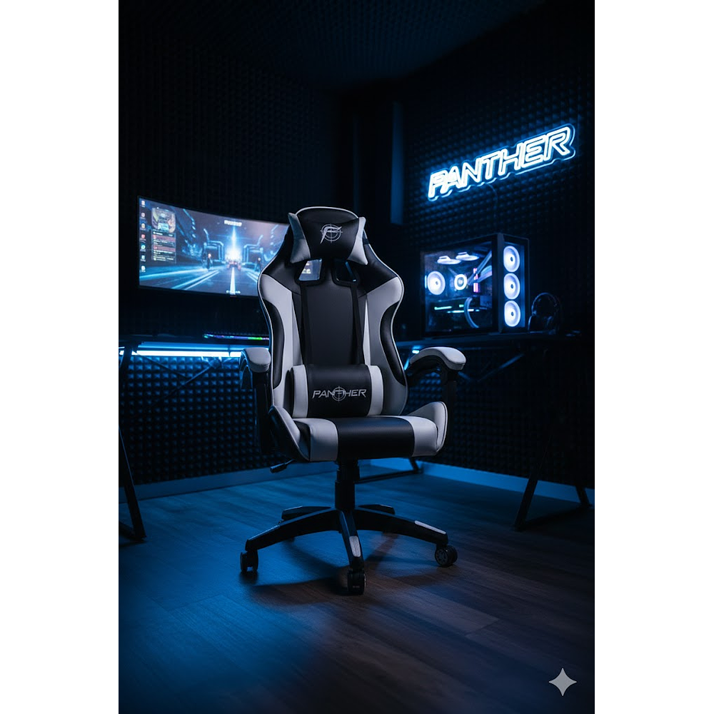 Silla Gamer Panther, Reclinable, Colores Blanco Negro 1