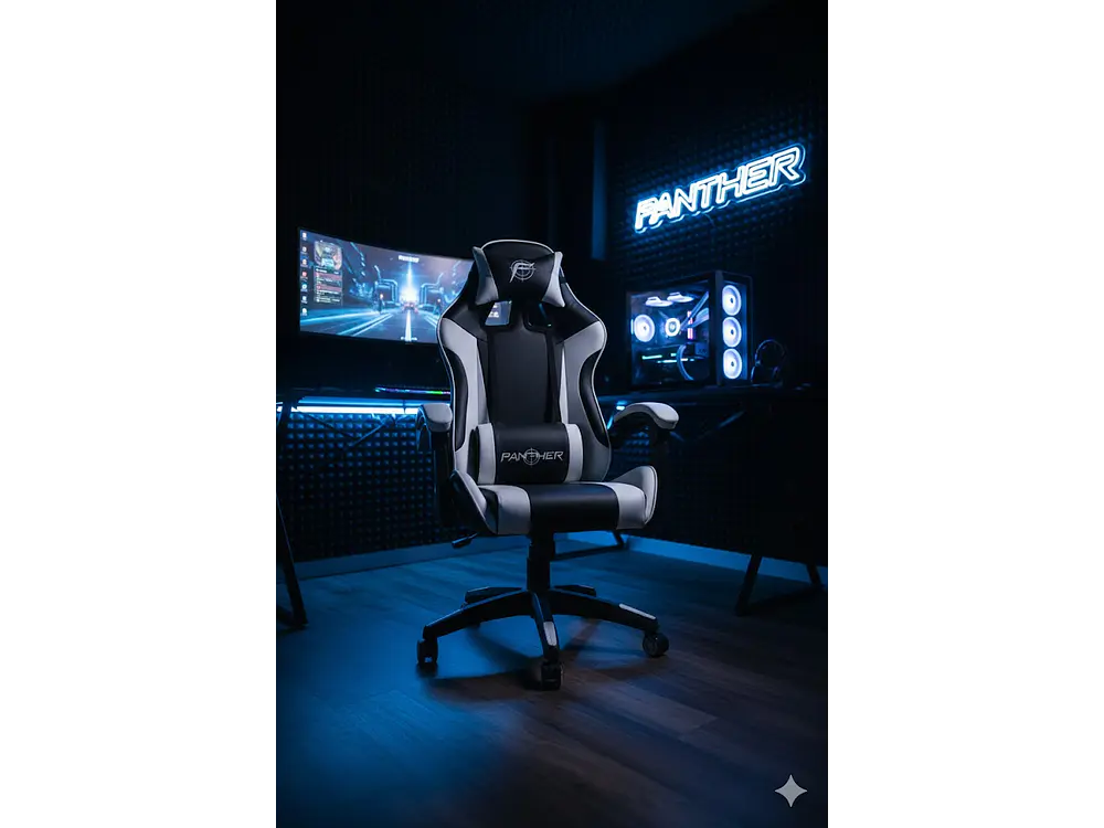 Silla Gamer Panther, Reclinable, Colores Blanco Negro 1