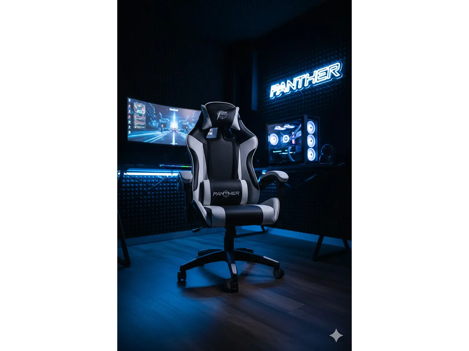 Silla Gamer Panther, Reclinable, Colores Blanco Negro 1