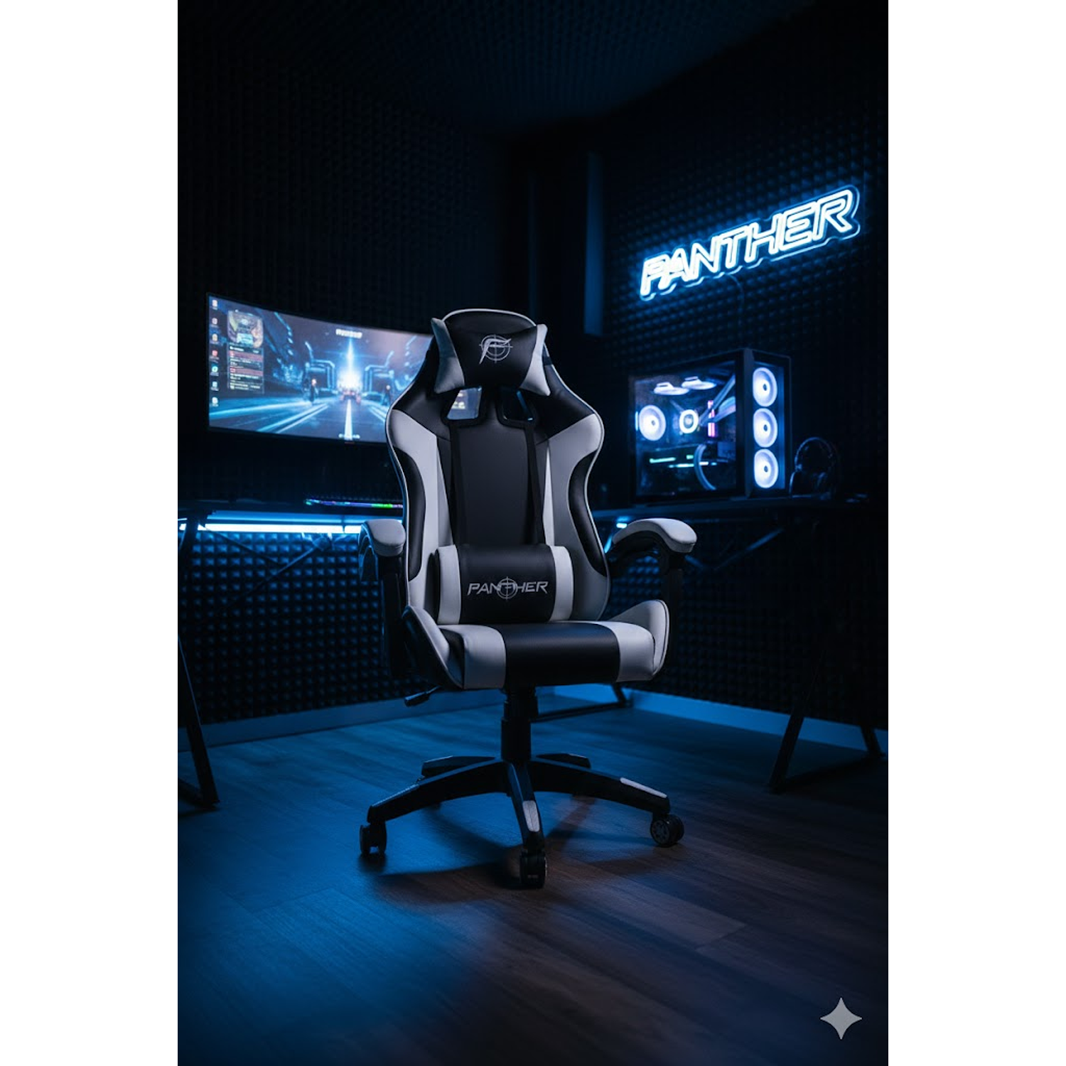 Silla Gamer Panther, Reclinable, Colores Blanco Negro 1