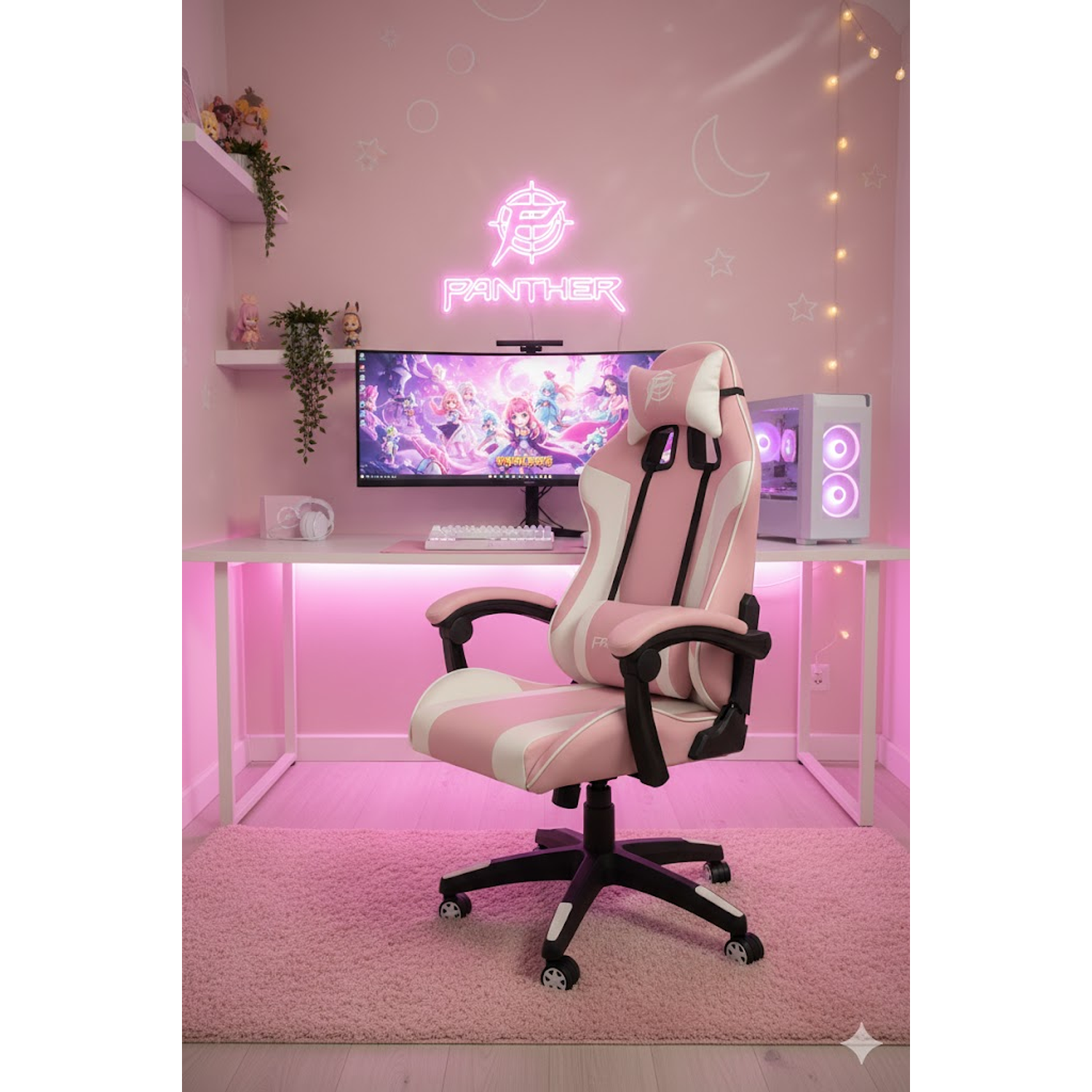 Silla Gamer Panther, Reclinable, Color Rosa Candy 1