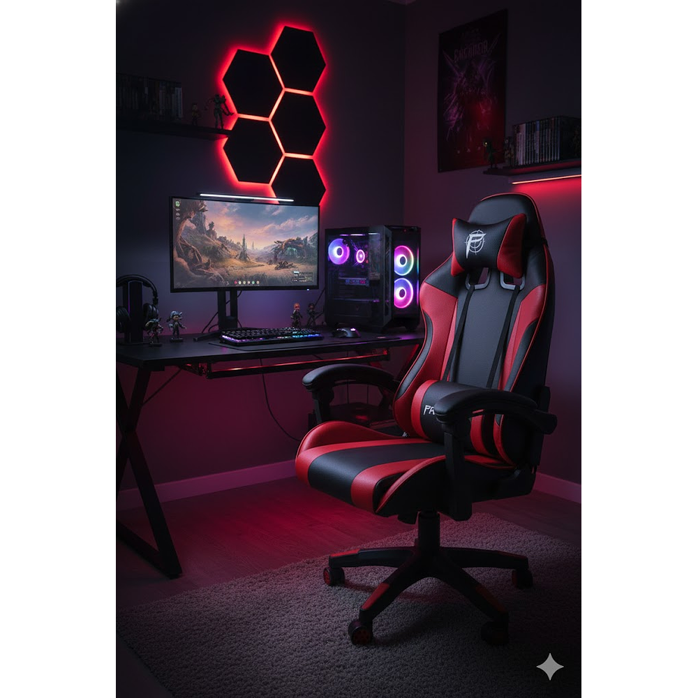 Silla Gamer Panther, Reclinable, Color Negro Rojo 2