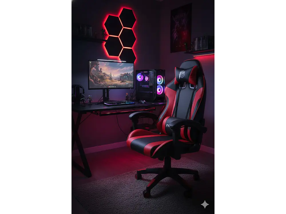 Silla Gamer Panther, Reclinable, Color Negro Rojo 2