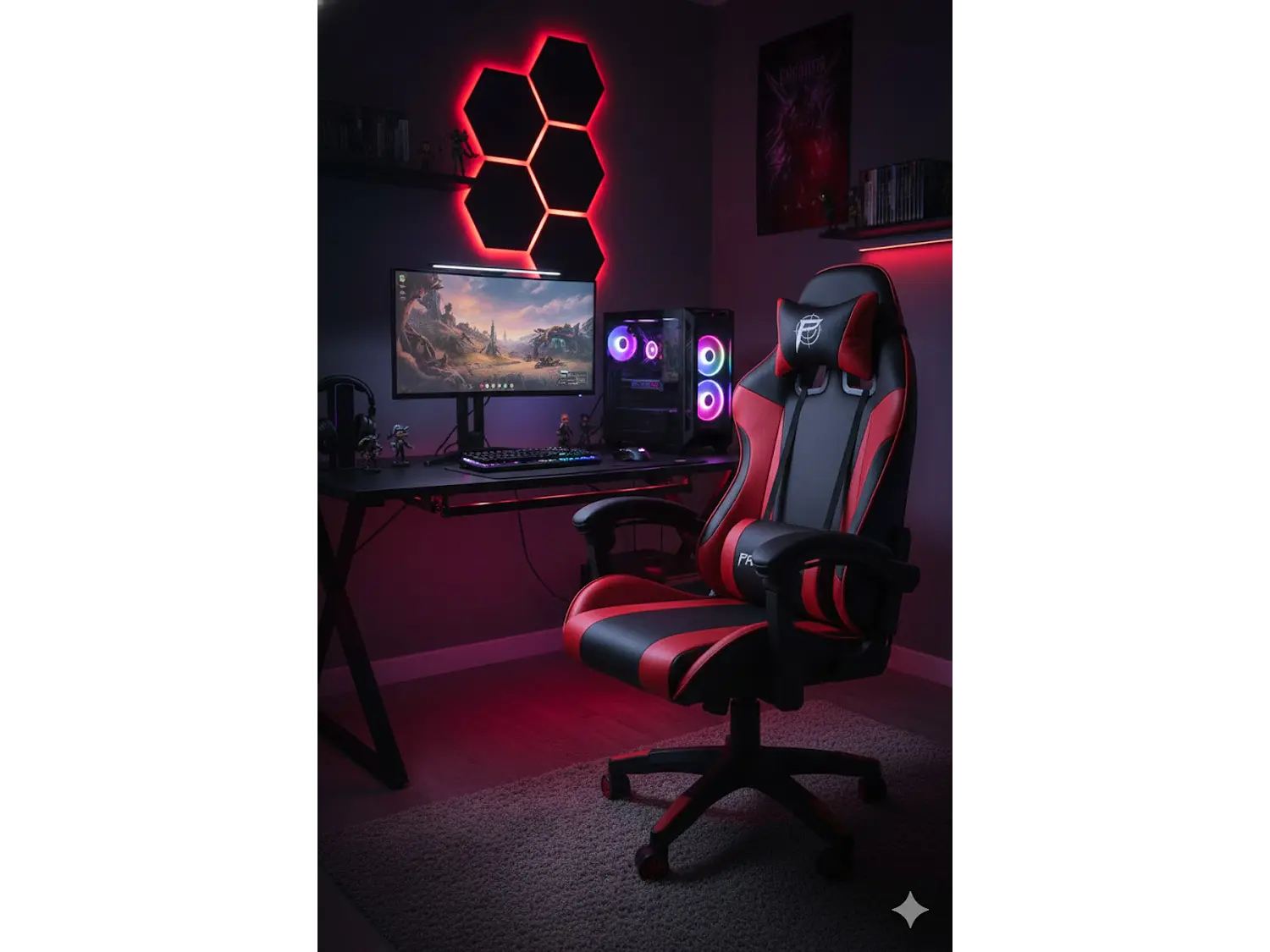 Silla Gamer Panther, Reclinable, Color Negro Rojo 2