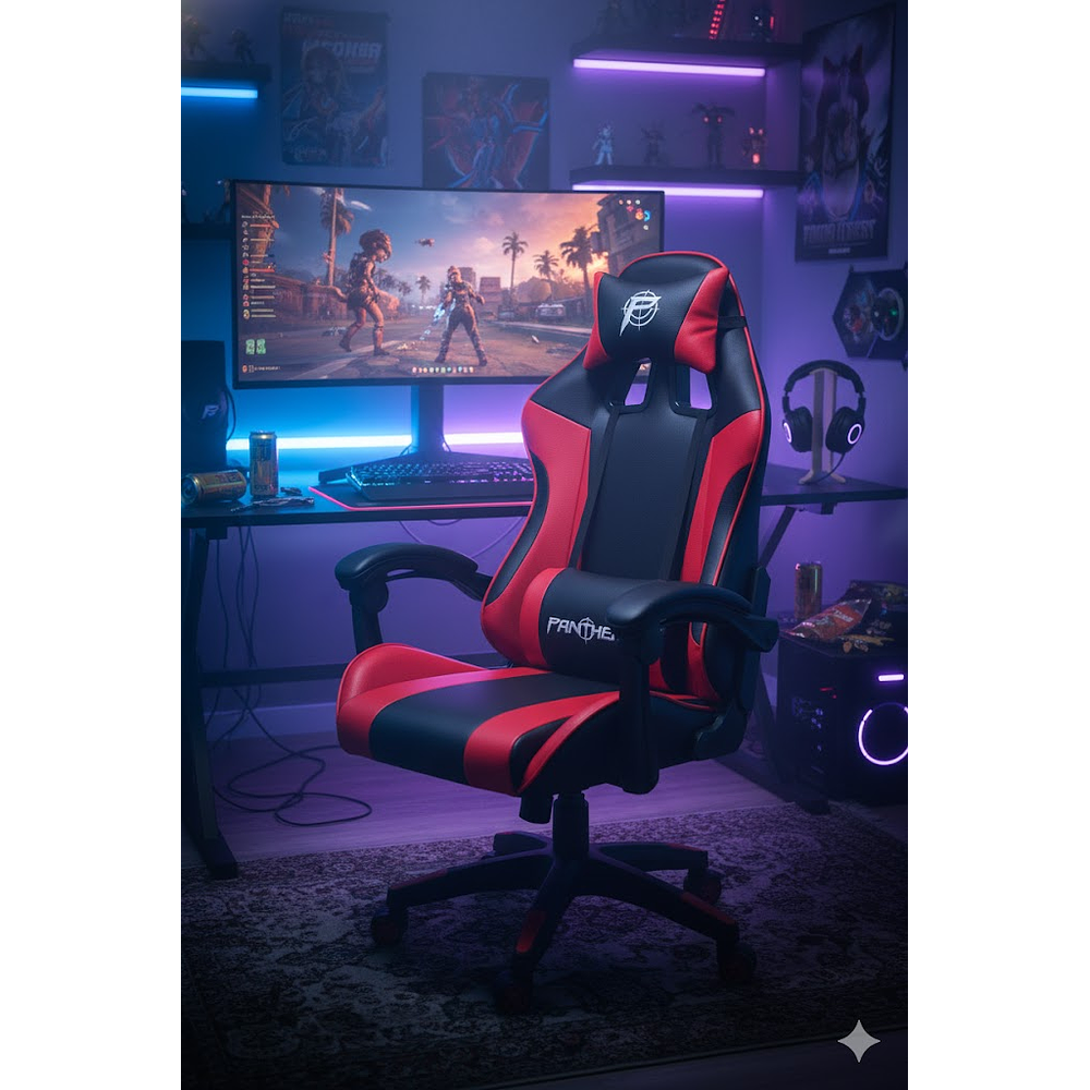 Silla Gamer Panther, Reclinable, Color Negro Rojo 1