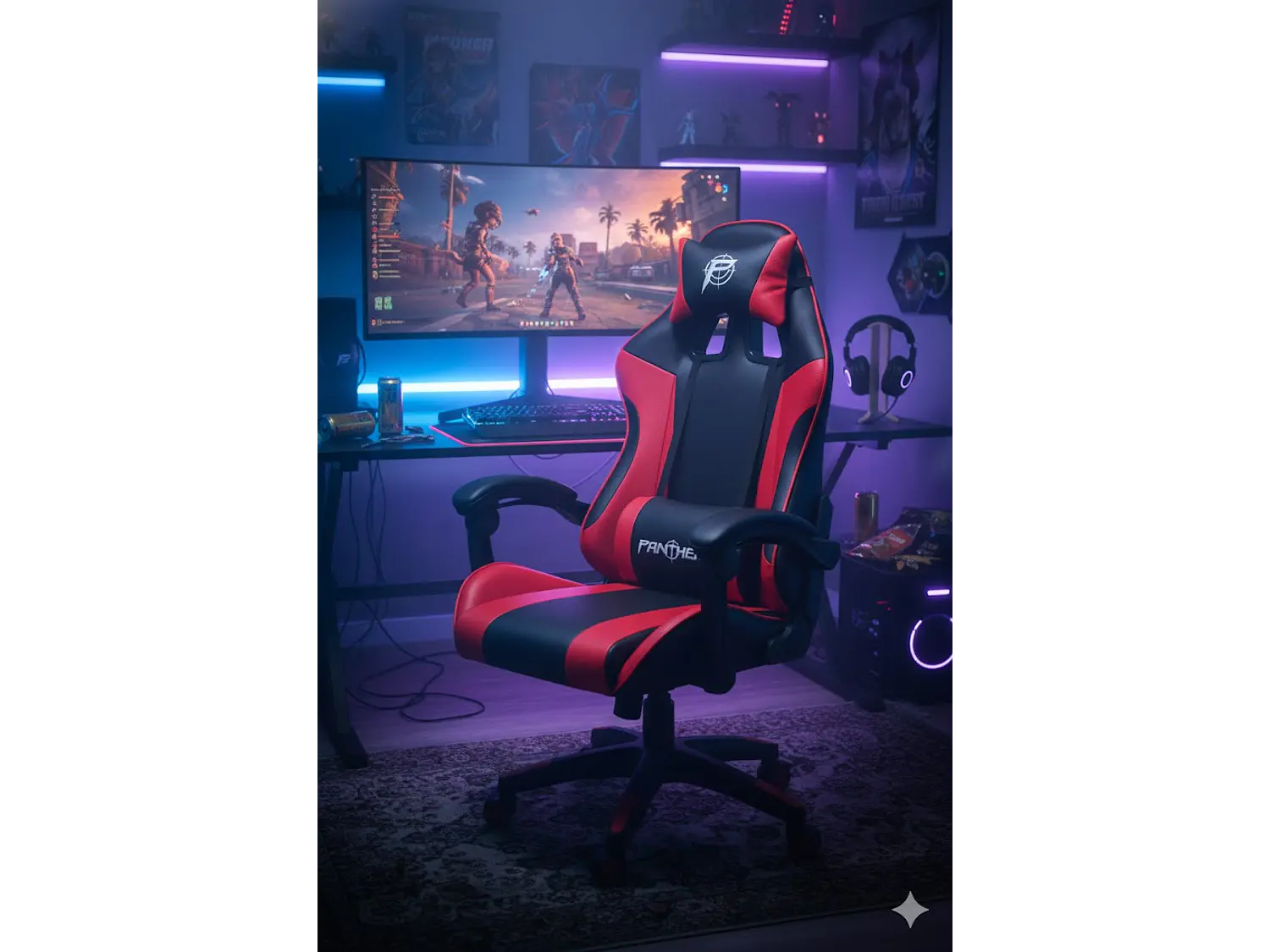 Silla Gamer Panther, Reclinable, Color Negro Rojo 1