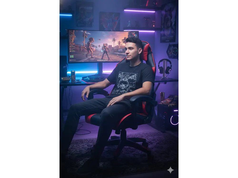 Silla Gamer Panther, Reclinable, Color Negro Rojo 3