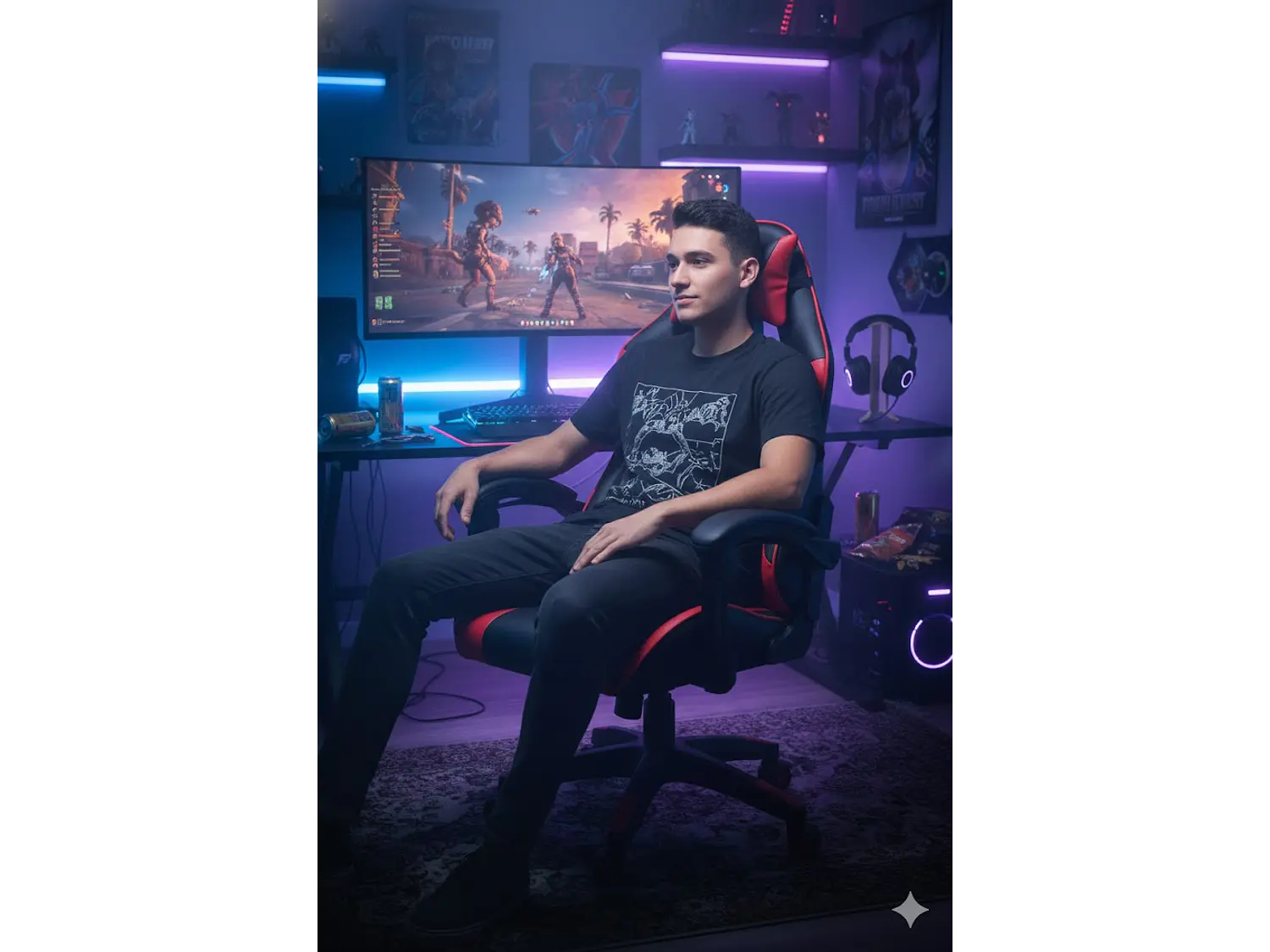 Silla Gamer Panther, Reclinable, Color Negro Rojo 3