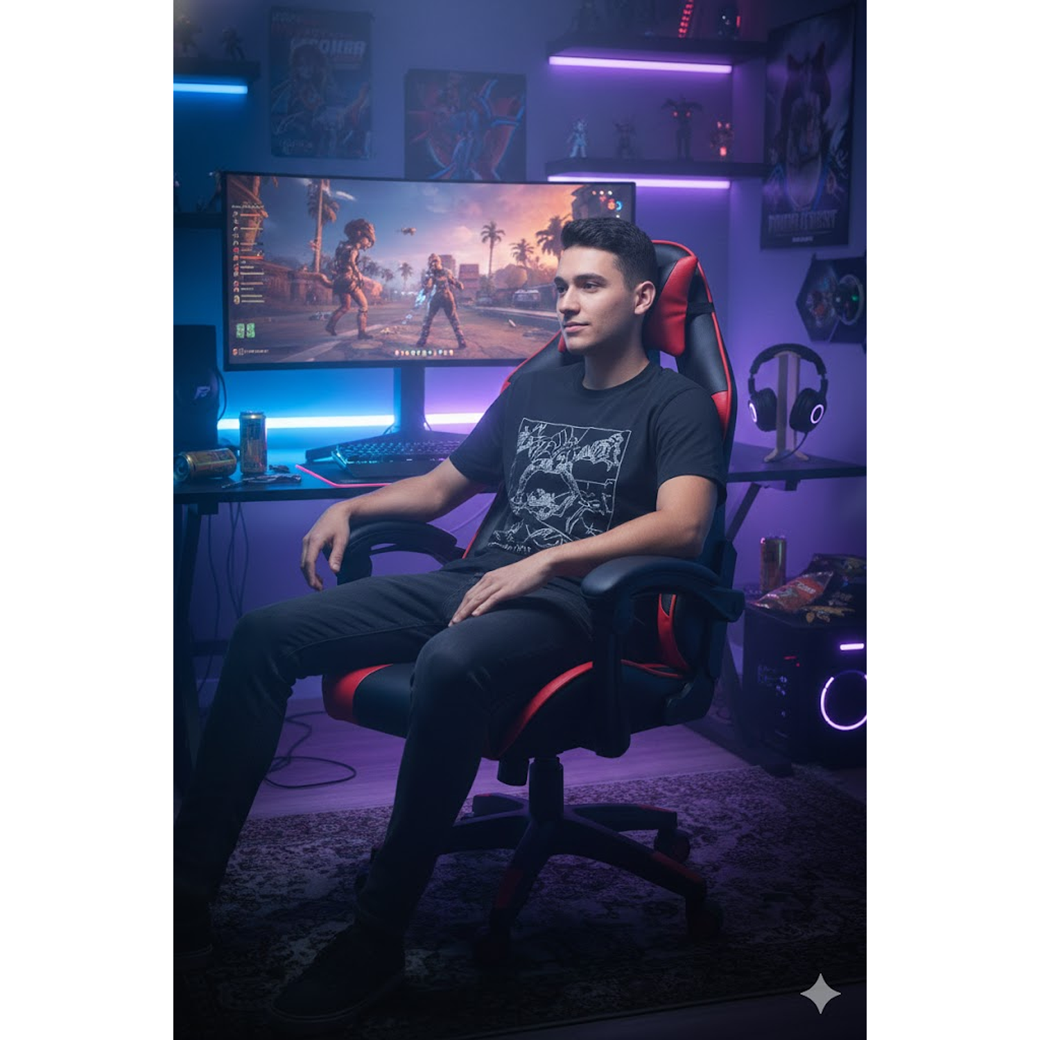 Silla Gamer Panther, Reclinable, Color Negro Rojo 3