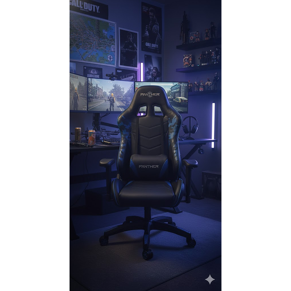 Silla Gamer Panther, Reclinable, Diseño Camuflaje Azul 2