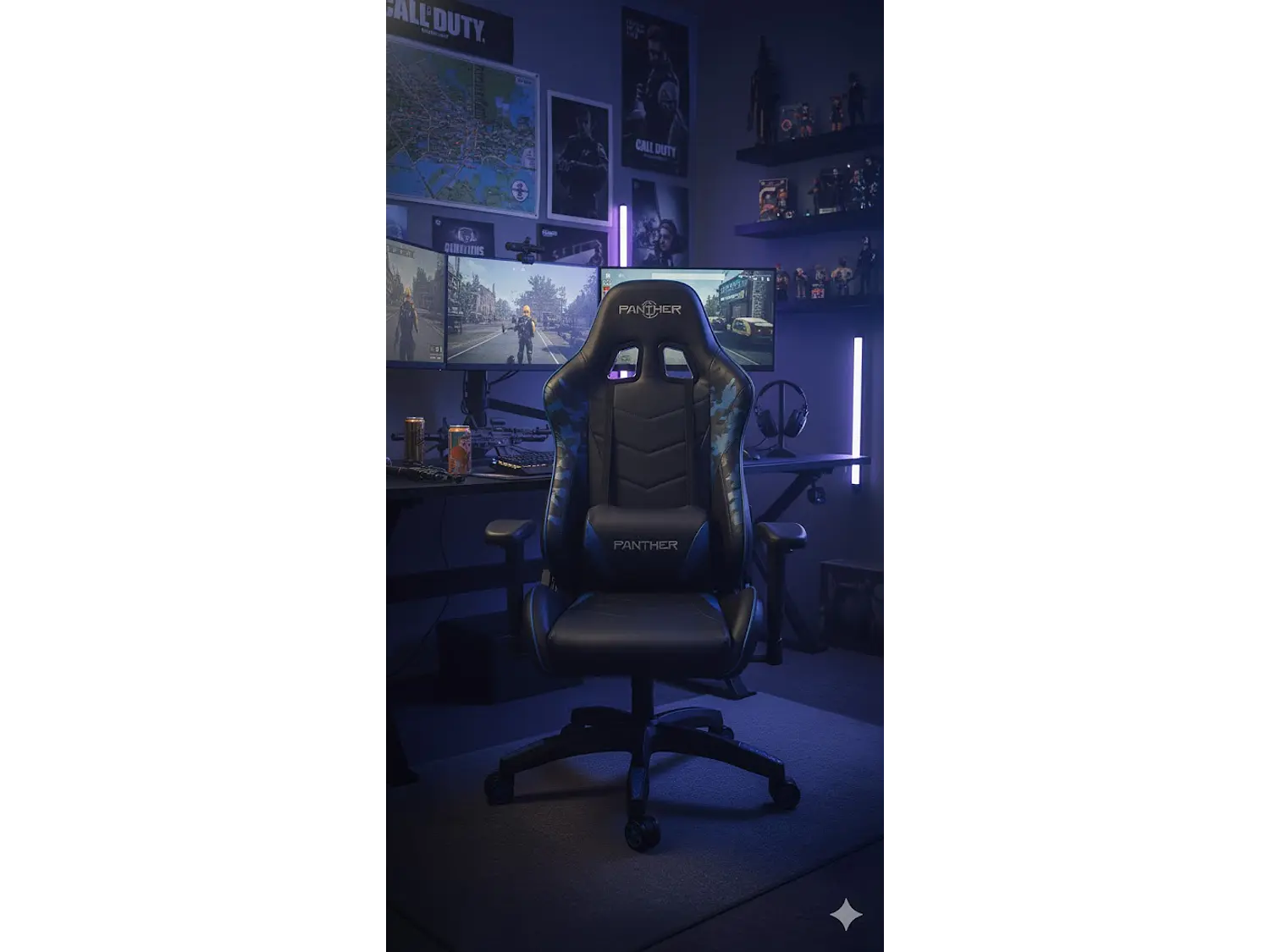 Silla Gamer Panther, Reclinable, Diseño Camuflaje Azul 2