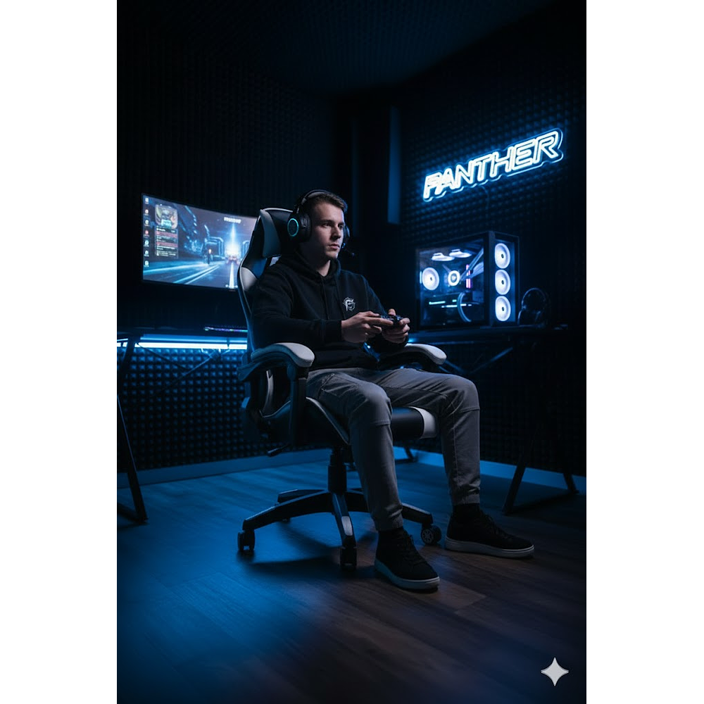 Silla Gamer Panther, Reclinable, Colores Blanco Negro 2