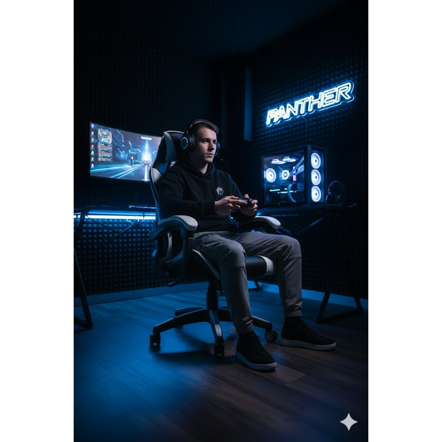 Silla Gamer Panther, Reclinable, Colores Blanco Negro 2