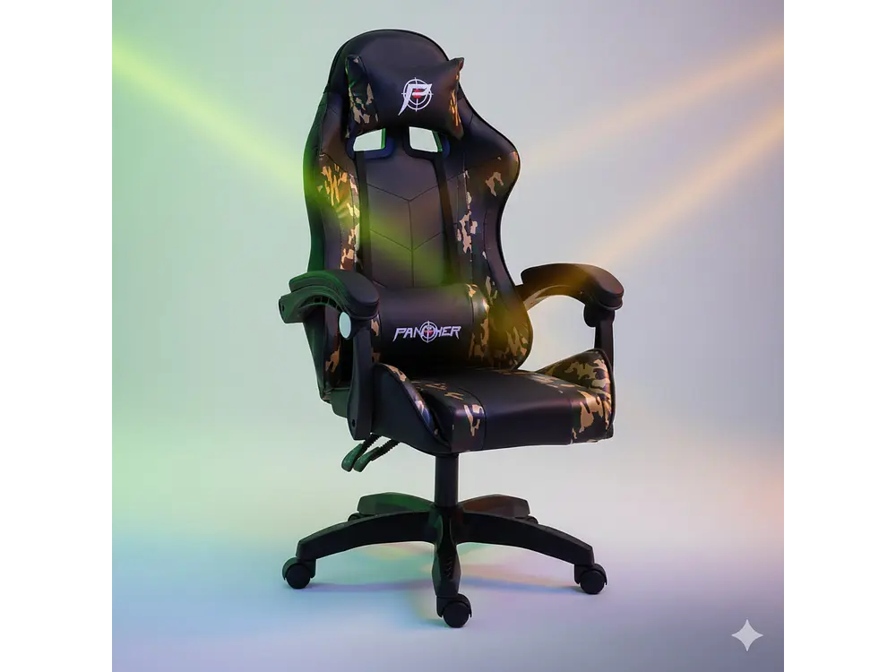 Silla Gamer Panther, Reclinable, Diseño Camuflaje Dorado 4
