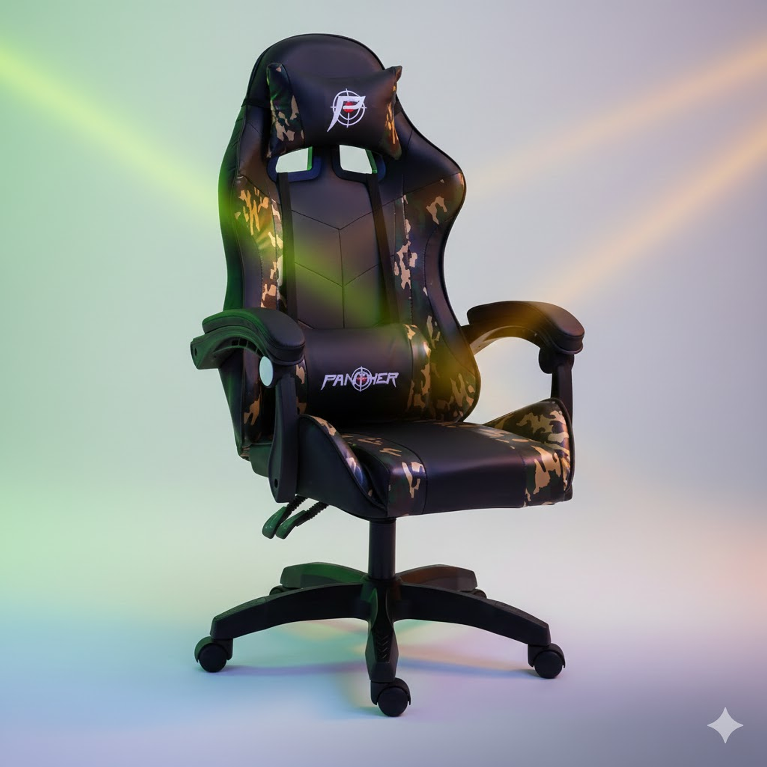 Silla Gamer Panther, Reclinable, Diseño Camuflaje Dorado 3