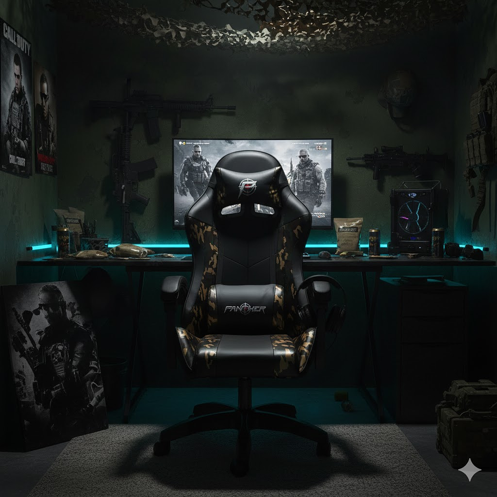 Silla Gamer Panther, Reclinable, Diseño Camuflaje Dorado 4
