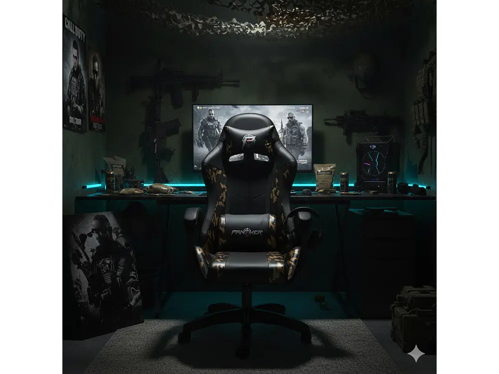 Silla Gamer Panther, Reclinable, Diseño Camuflaje Dorado 2
