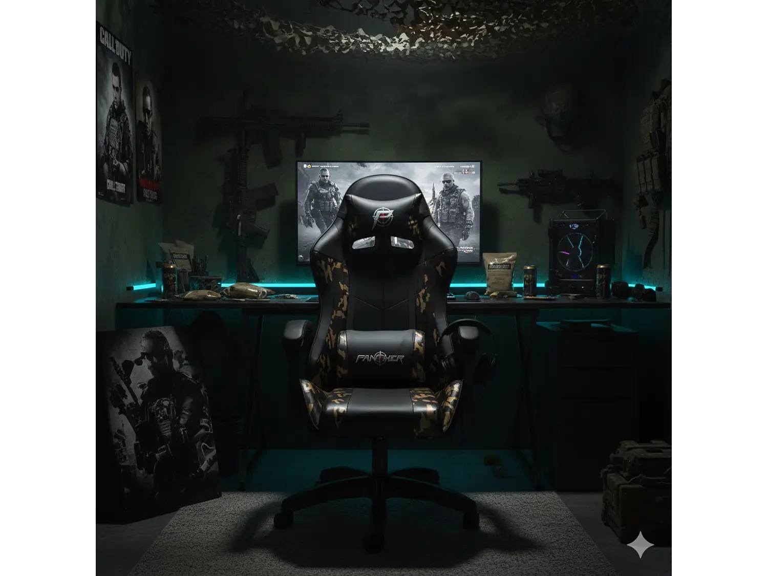 Silla Gamer Panther, Reclinable, Diseño Camuflaje Dorado 2